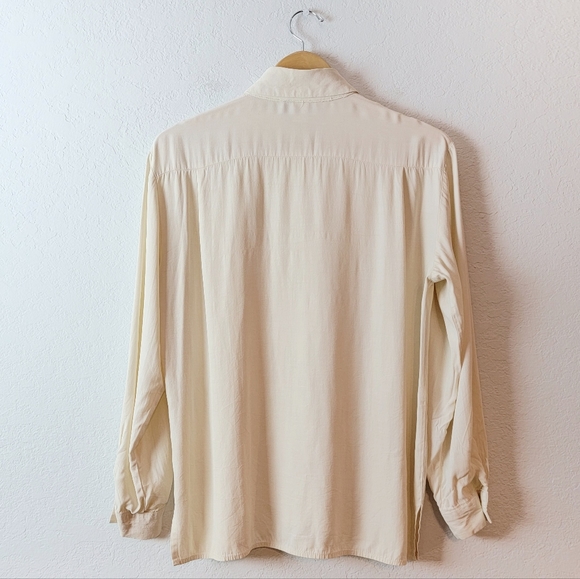 Vintage Cream Floral Lace 90s Rose Applique Long Sleeve Button Coquette Blouse - Picture 3 of 15